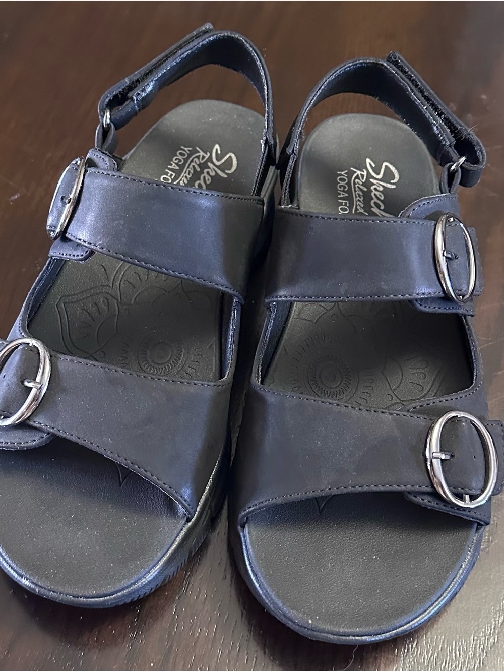 Skechers Relaxed Fit Yoga Foam Black Double-Buckle Slingback Sandals